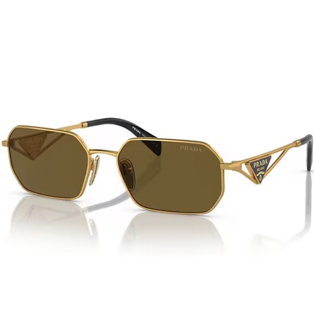 Prada Hexagonal Gold Sunglasses with Brown Lenses